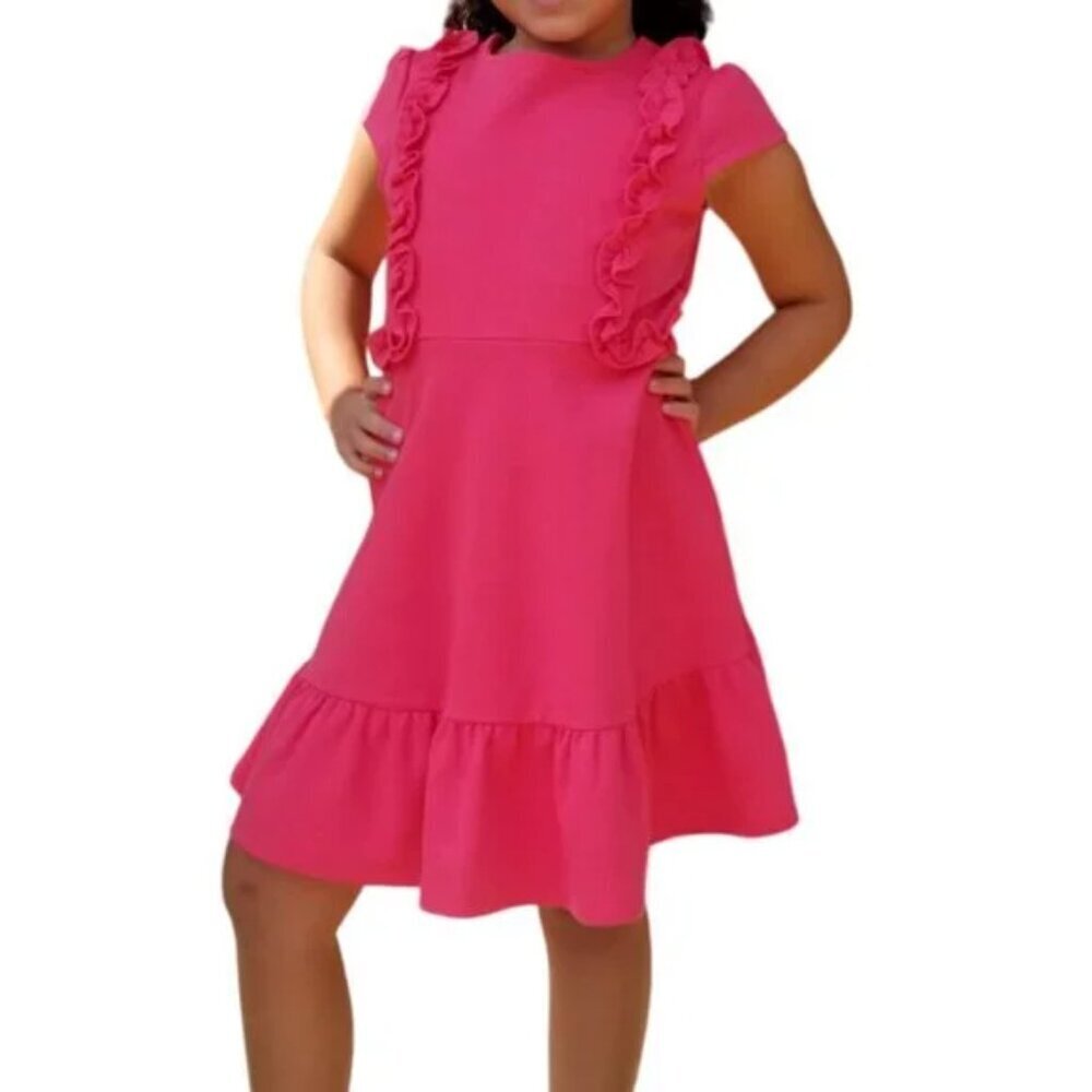 Janie and Jack pink going out dress with side ruffles size 6 (G3)